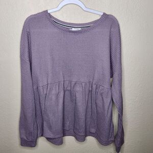 Knox Rose Blouse Shirt Women's XXL Purple Waffle Knit Round Neck Pullover Boho